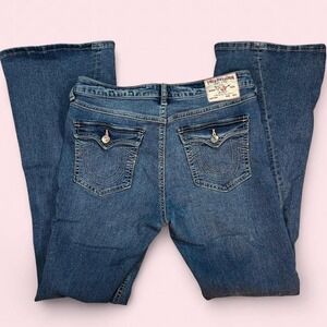 True Religion Women's Mid Rise Flare Denim Jeans Size 30 Medium Wash